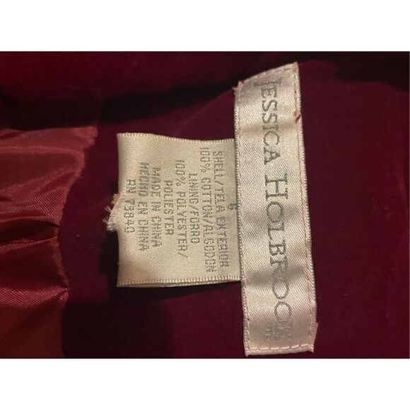 Jessica Holbrook Vintage Women 90s Collared Button Down Red Velvet Blazer Size 6 - Picture 5 of 8